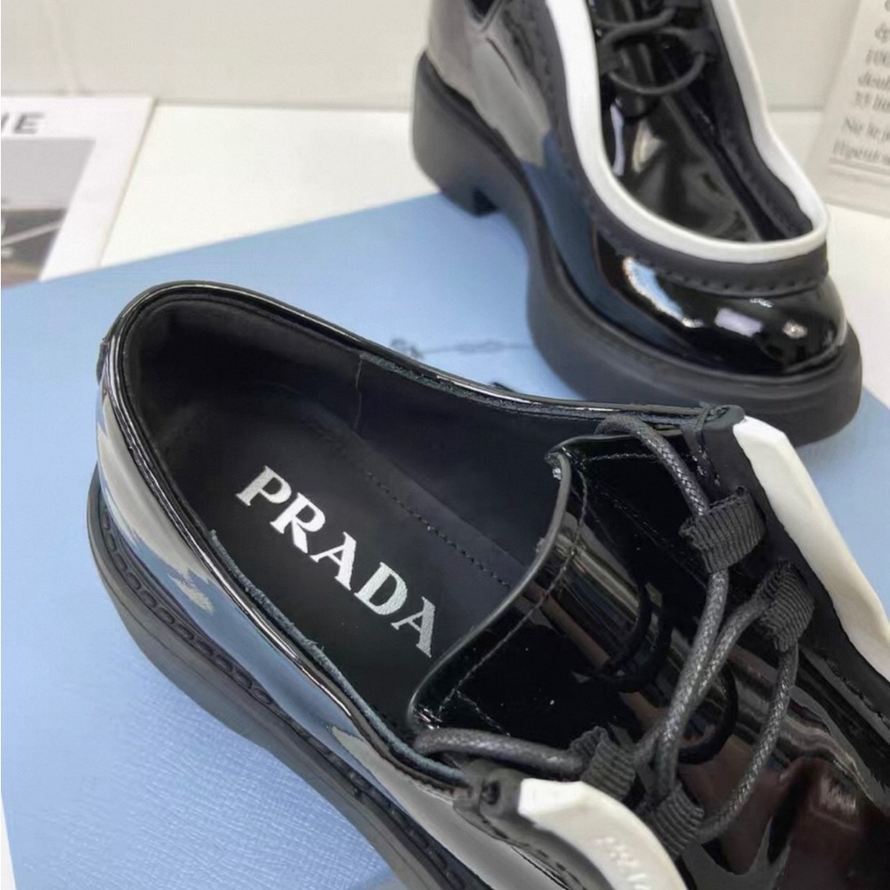 Prada Glossy Black and White Loafers - Picture 3 of 6